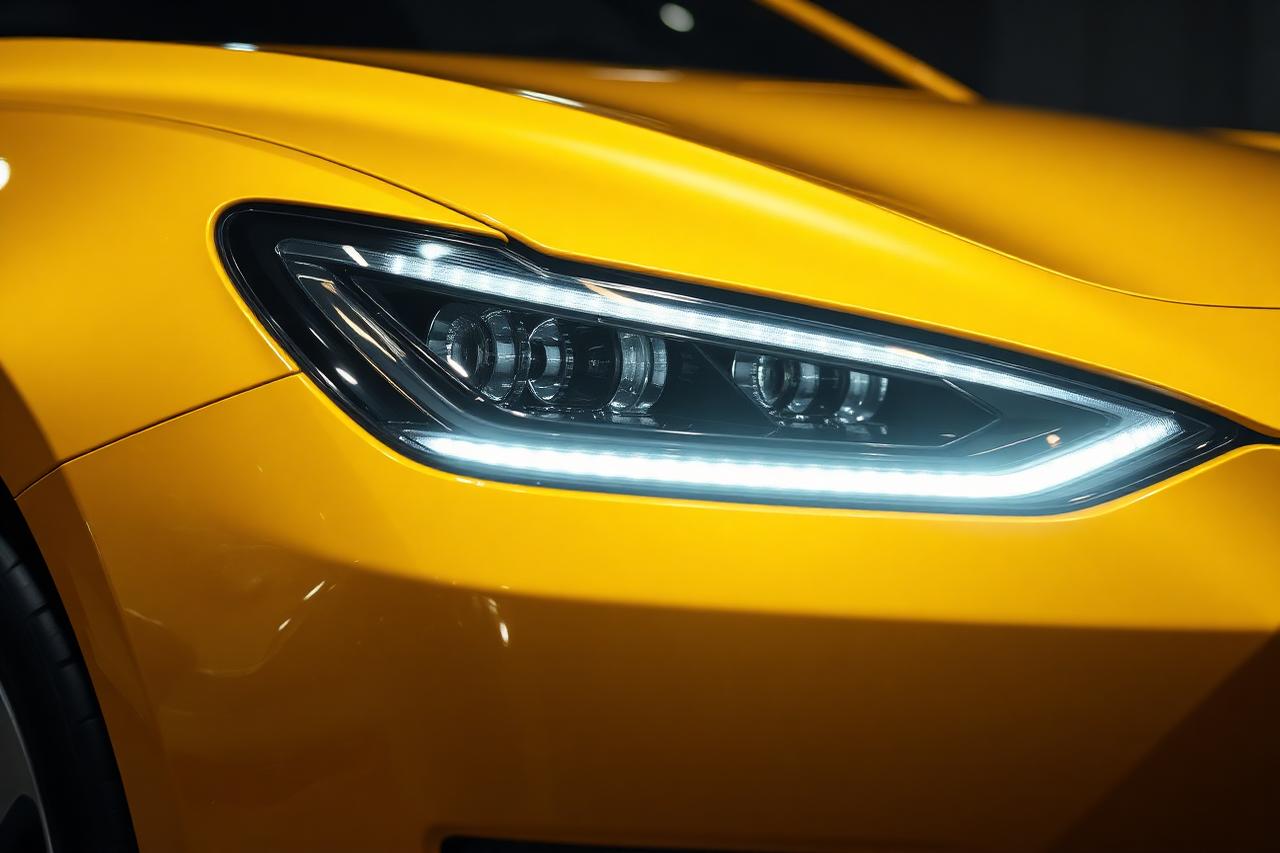 Tesla jaune — Édition Solar — Les phares